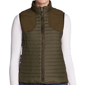 Eddie Bauer Down Vest Quilted Patchwork Sportshop Full Zip Lined Olive Brown XL